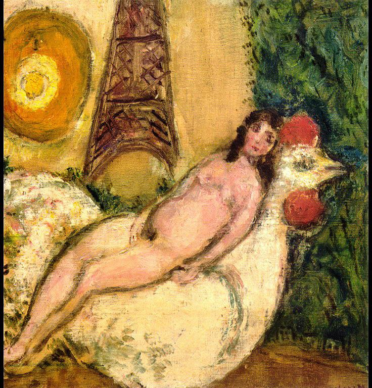 白いチンポに跨る裸の現代マルク・シャガール油絵